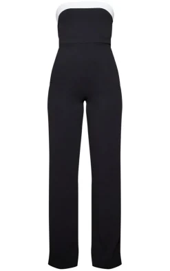 Crepe Contrast Fold Over Detail Wide Leg Jumpsuit-PrettyLittleThing Online