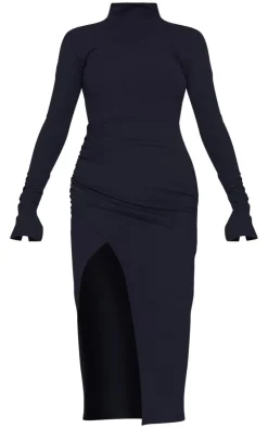 Crepe High Neck Split Sleeve Midi Dress-PrettyLittleThing Discount