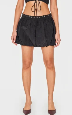 Outlet PrettyLittleThing Crinkle Eyelet Detail Puff Ball Skirt Black