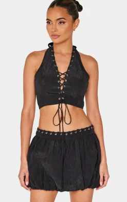 Outlet PrettyLittleThing Crinkle Eyelet Detail Puff Ball Skirt Black
