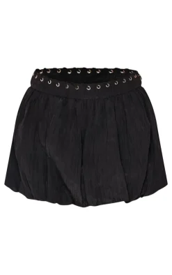 Outlet PrettyLittleThing Crinkle Eyelet Detail Puff Ball Skirt Black