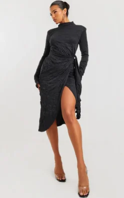 Crinkle High Neck Wrap Midi Dress-PrettyLittleThing Hot