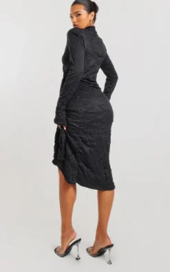 Crinkle High Neck Wrap Midi Dress-PrettyLittleThing Hot