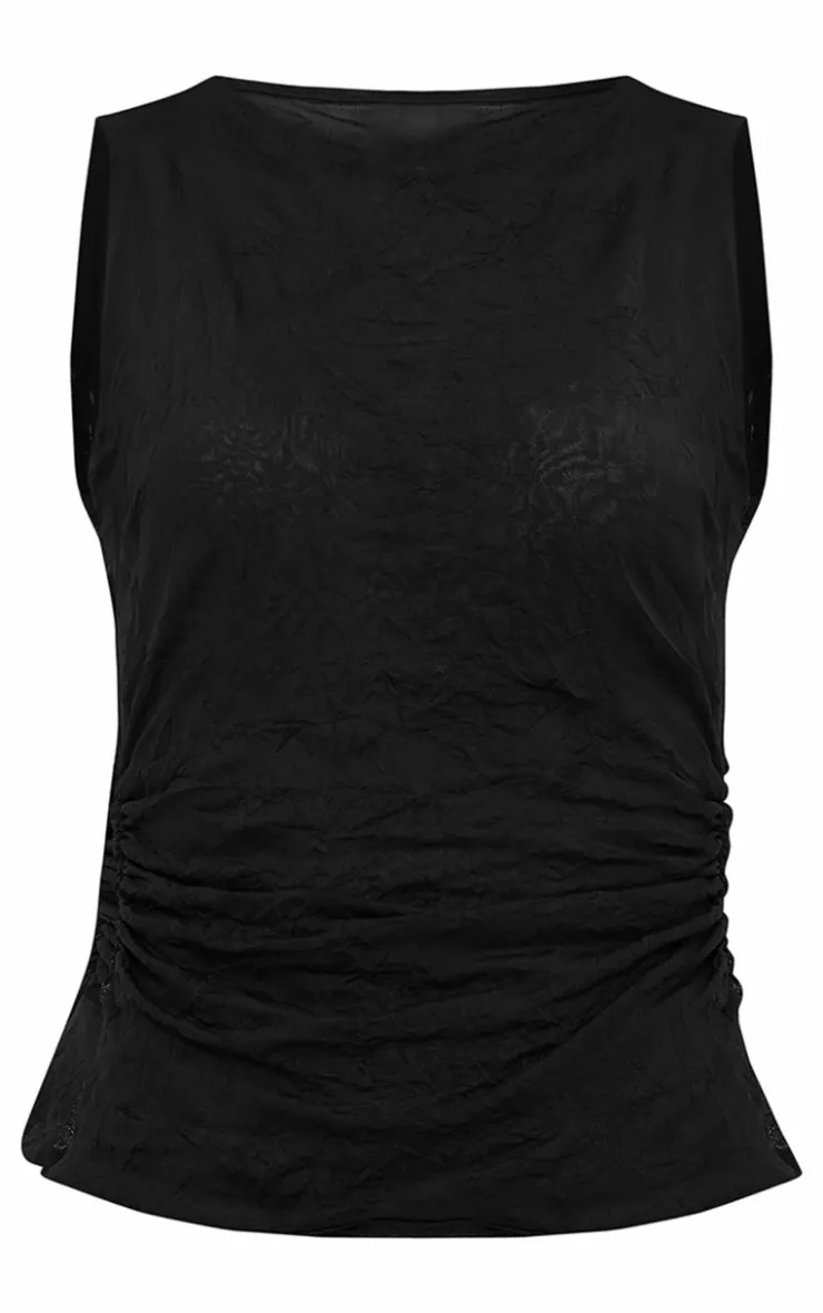 PrettyLittleThing Sleeveless Tops*Crinkle Mesh Twist Shoulder Long Top