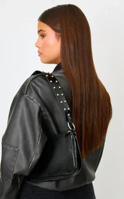 PrettyLittleThing Shoulder Bags*Crinkle Stud Handle Shoulder Bag