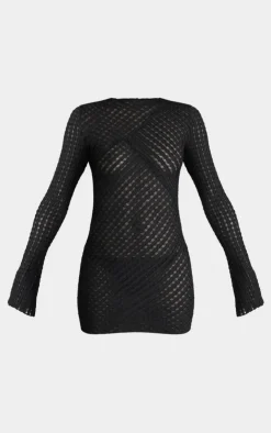 Crinkle Texture Long Sleeve Bodycon Dress-PrettyLittleThing