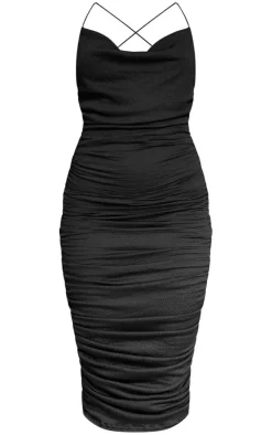 Crinkle Texture Ruched Cowl Neck Midi Dress-PrettyLittleThing Clearance