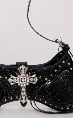 PrettyLittleThing Crossbody Bags*Croc Diamante Cross Western Shoulder Bag