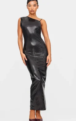 Croc Effect One Shoulder Maxi Dress-PrettyLittleThing Online