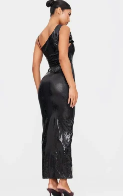 Croc Effect One Shoulder Maxi Dress-PrettyLittleThing Online