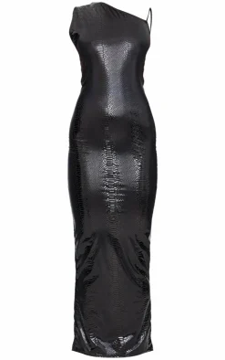 Croc Effect One Shoulder Maxi Dress-PrettyLittleThing Online