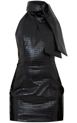 Croc PU Bow Detail Bodycon Dress-PrettyLittleThing Discount