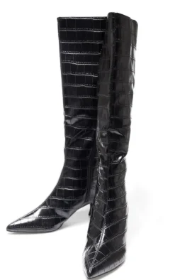 PrettyLittleThing Knee High Boots*Croc PU Point Toe Low Heel Knee High Boots