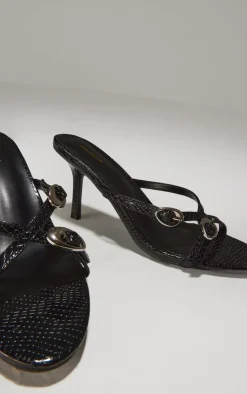 PrettyLittleThing Mid Heels*Croc PU Round Toe Silver Buckle Cross Strap Detail Heeled Sandals