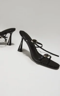 PrettyLittleThing Mules*Croc PU Round Toe Silver Buckle Cross Strap Detail High Heeled Sandals