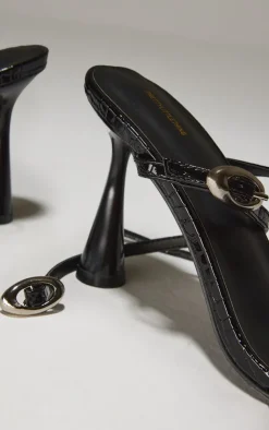 PrettyLittleThing Mules*Croc PU Round Toe Silver Buckle Cross Strap Detail High Heeled Sandals