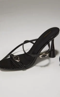 PrettyLittleThing Mules*Croc PU Round Toe Silver Buckle Cross Strap Detail High Heeled Sandals
