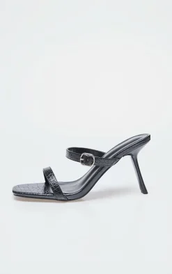 PrettyLittleThing Mules*Croc PU Square Toe Strappy Heeled Mule Sandals