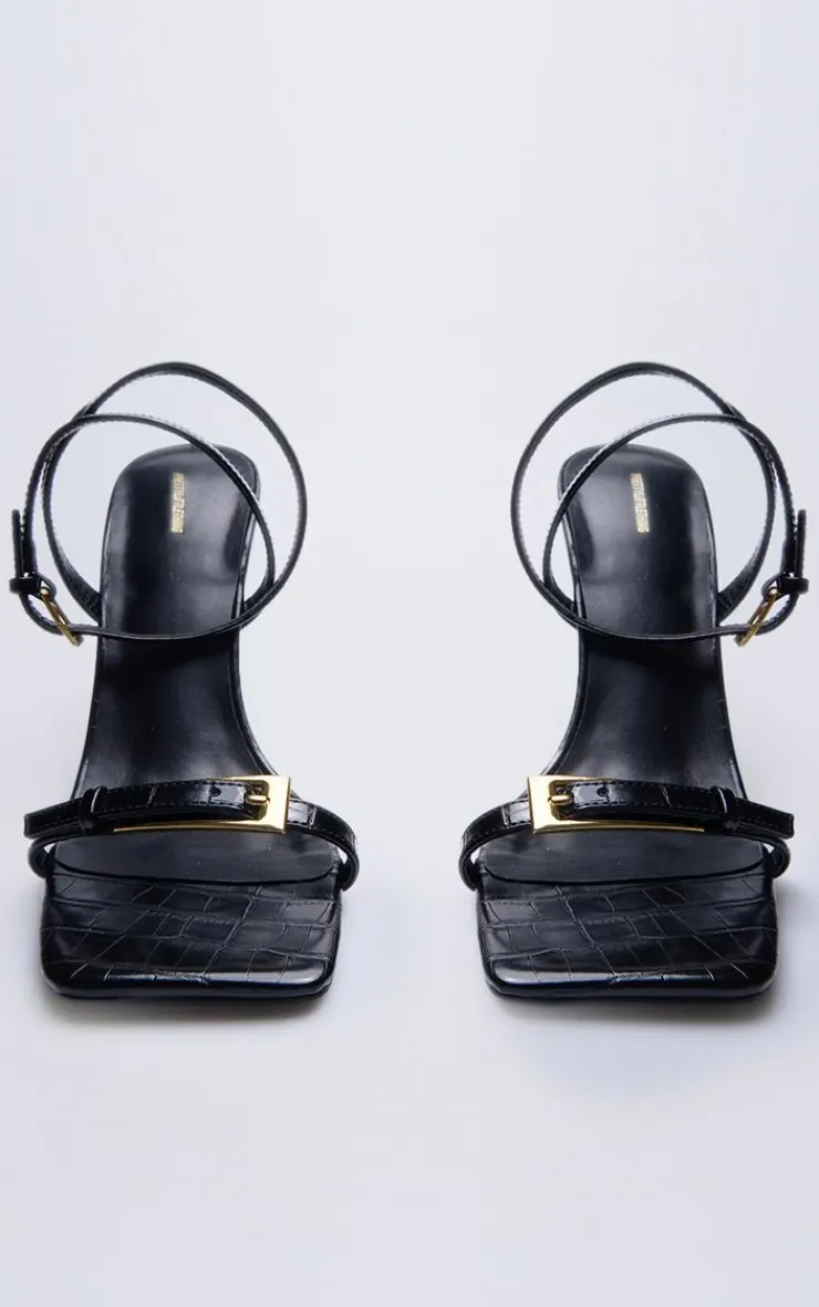 PrettyLittleThing High Heels*Croc PU Square Toe Double Buckle High Stiletto Heeled Sandals