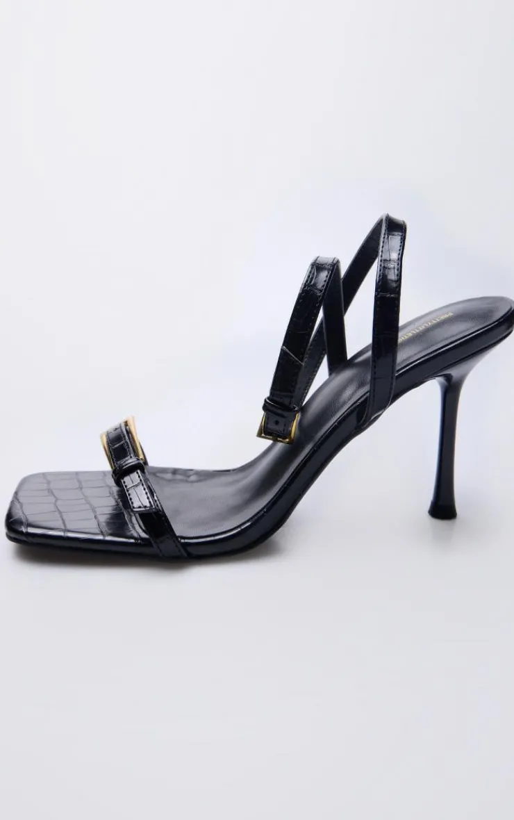 PrettyLittleThing High Heels*Croc PU Square Toe Double Buckle High Stiletto Heeled Sandals