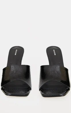 PrettyLittleThing Heeled Sandals*Croc PU Square Toe Wedge Heeled Sandals