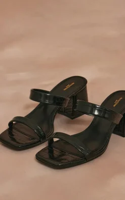 PrettyLittleThing Wide Fit Heels*Croc Pu Wide Fit Square Toe Block Heeled Mules