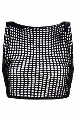 PrettyLittleThing Knitted Tops*Crochet Knit Open Back Racer Top