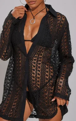 Black Crochet Oversized Beach Shirt