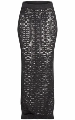 Outlet PrettyLittleThing Crochet Plain Knit Maxi Skirt Black