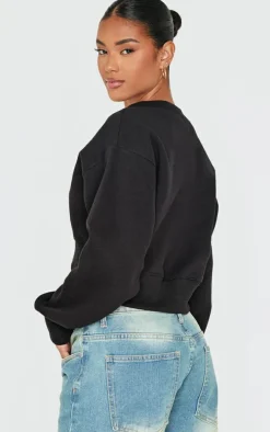 Black Cropped Button Front Sweatshirt