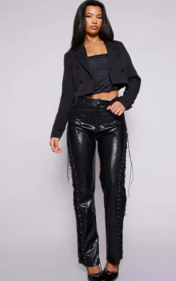Black Cropped Double Button Blazer