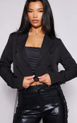 Black Cropped Double Button Blazer