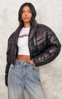 PrettyLittleThing Puffer Jackets*Cropped Oversized Collar Detail Puffer Jacket