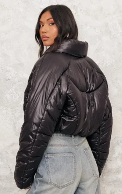 PrettyLittleThing Puffer Jackets*Cropped Oversized Collar Detail Puffer Jacket