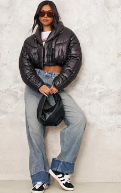 PrettyLittleThing Puffer Jackets*Cropped Oversized Collar Detail Puffer Jacket