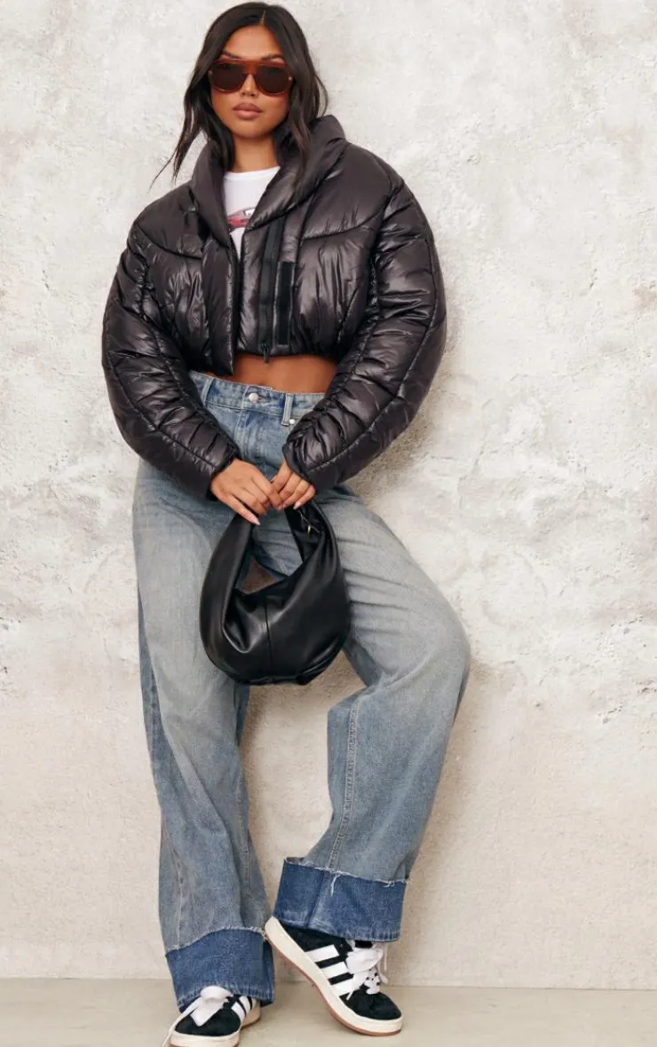 PrettyLittleThing Puffer Jackets*Cropped Oversized Collar Detail Puffer Jacket