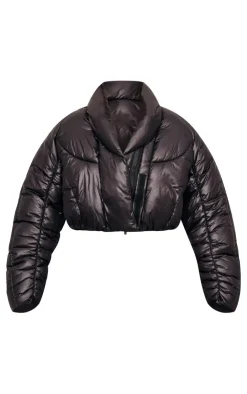 PrettyLittleThing Puffer Jackets*Cropped Oversized Collar Detail Puffer Jacket