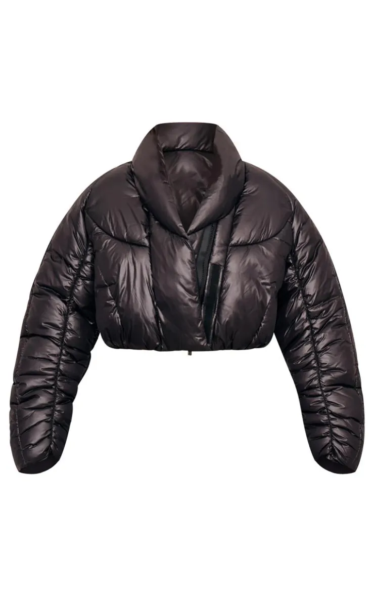 PrettyLittleThing Puffer Jackets*Cropped Oversized Collar Detail Puffer Jacket