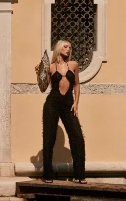 Cross Front Textured Wide Leg Jumpsuit-PrettyLittleThing Outlet