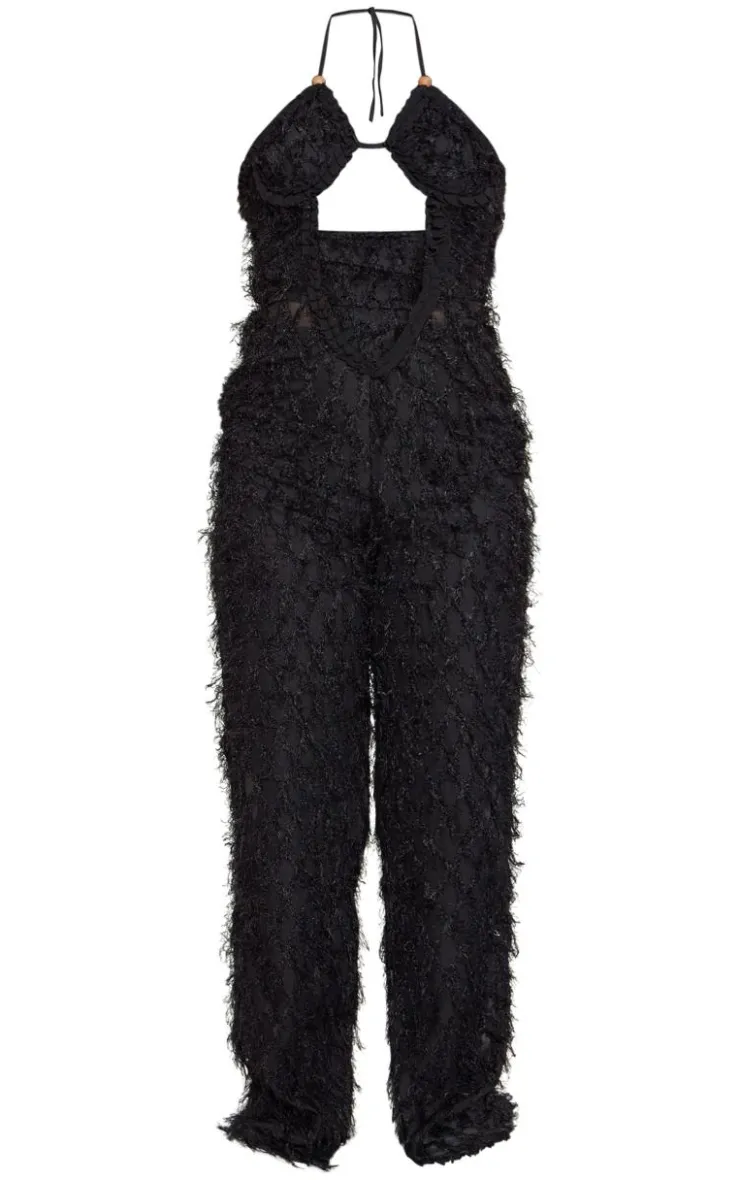 Cross Front Textured Wide Leg Jumpsuit-PrettyLittleThing Outlet