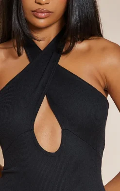Cross Neck Cut Out Rib Bodycon Dress-PrettyLittleThing Hot