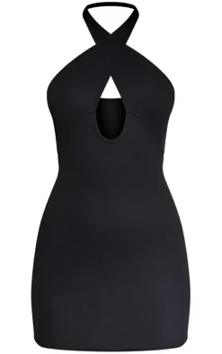 Cross Neck Cut Out Rib Bodycon Dress-PrettyLittleThing Hot