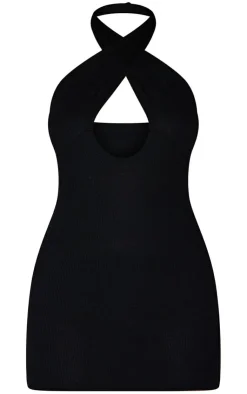 Cross Neck Cut Out Rib Bodycon Dress-PrettyLittleThing Hot