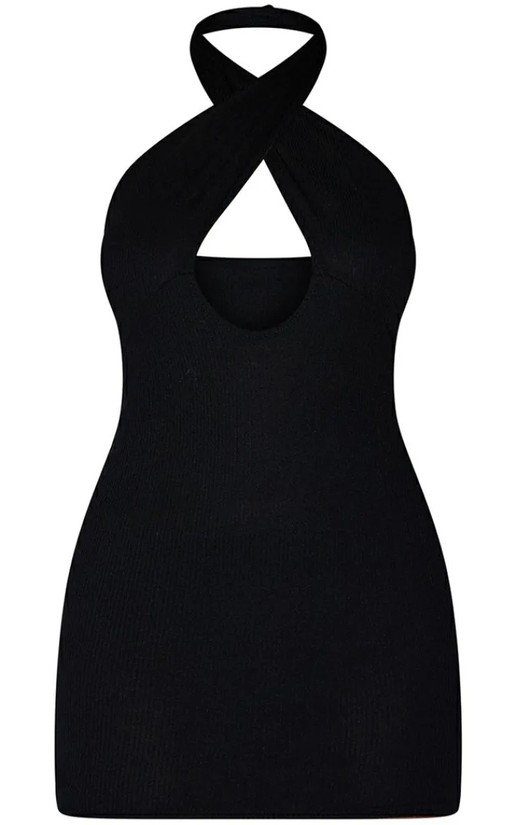 Cross Neck Cut Out Rib Bodycon Dress-PrettyLittleThing Hot