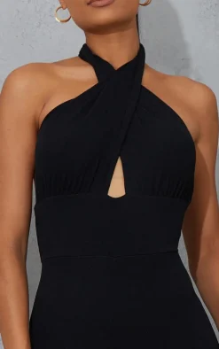 Cross Neck Tie Back Rib Jumpsuit-PrettyLittleThing Outlet