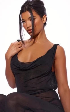 Crushed Mesh Cowl Backless Jumpsuit-PrettyLittleThing Outlet