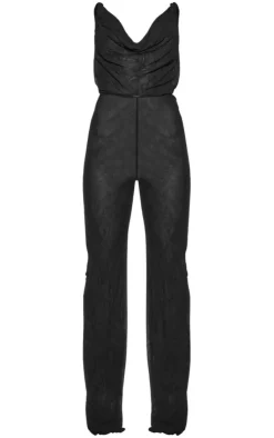 Crushed Mesh Cowl Backless Jumpsuit-PrettyLittleThing Outlet
