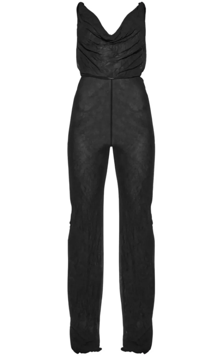 Crushed Mesh Cowl Backless Jumpsuit-PrettyLittleThing Outlet