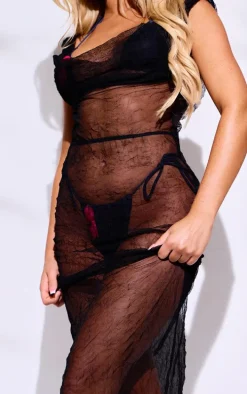 Black Crushed Mesh Maxi Beach Dress