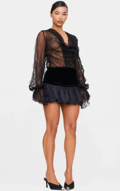 Crushed Mesh Sheer Cowl Bodysuit-PrettyLittleThing Discount